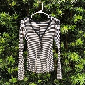 Black and white striped long-sleeved henley